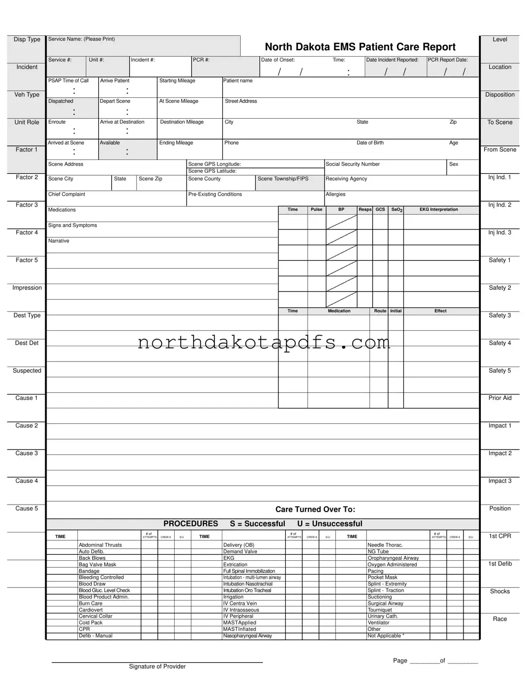 North Dakota Ems Patient Care Report Template
