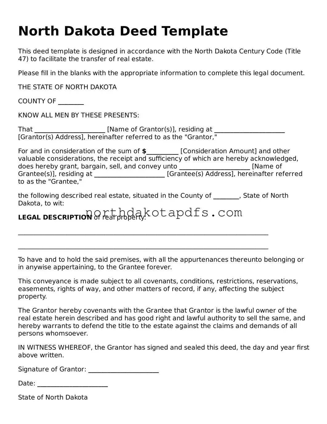 Printable North Dakota Deed Form
