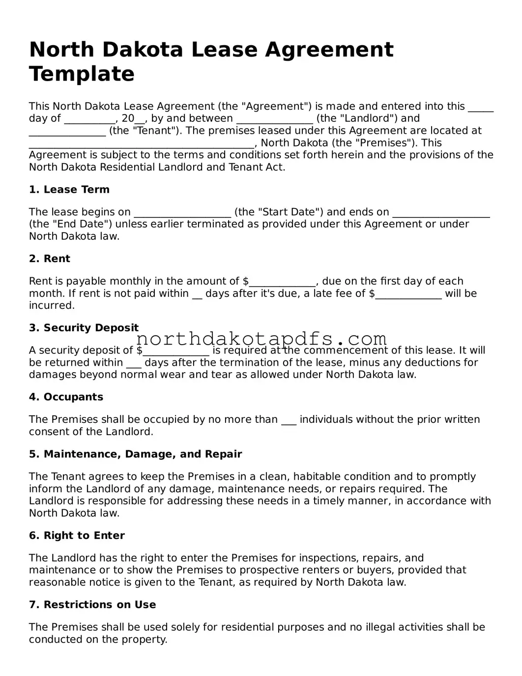Printable North Dakota Lease Agreement Form