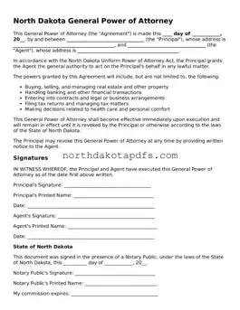 Printable North Dakota General Power of Attorney Form