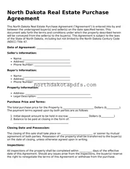 Printable North Dakota Real Estate Purchase Agreement Form