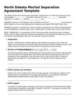 Printable North Dakota Marital Separation Agreement Form