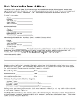 Printable North Dakota Medical Power of Attorney Form