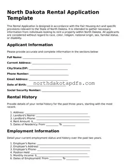 Printable North Dakota Rental Application Form