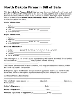 Printable North Dakota Firearm Bill of Sale Form